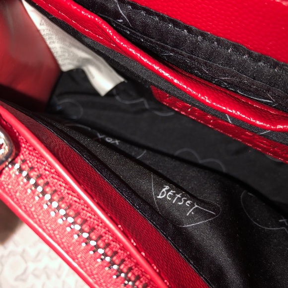 Betsey Johnson Crimson Faux Leather Crossbody Studded Hearts & Chain Accents NWT - Picture 14 of 16